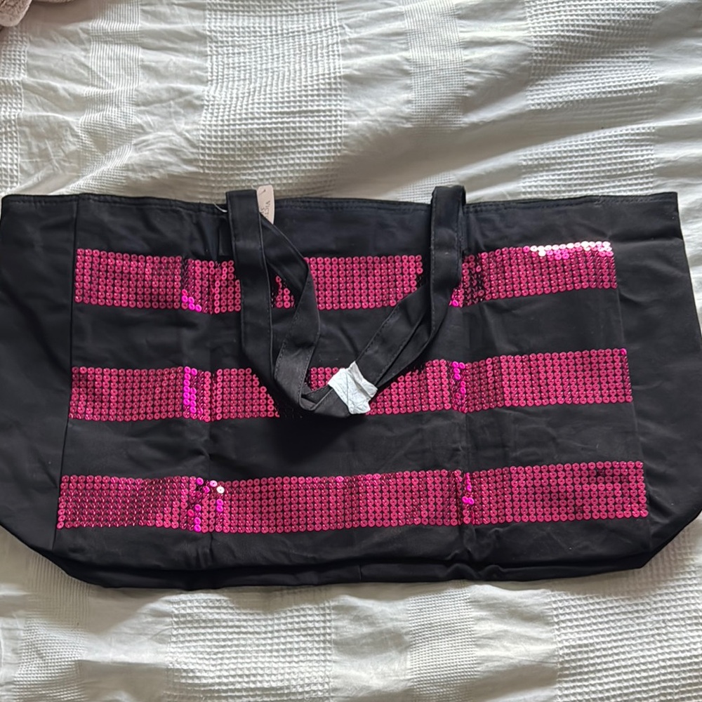 Victoria's Secret Black and Pink Tote Bag - Picture 3 of 5